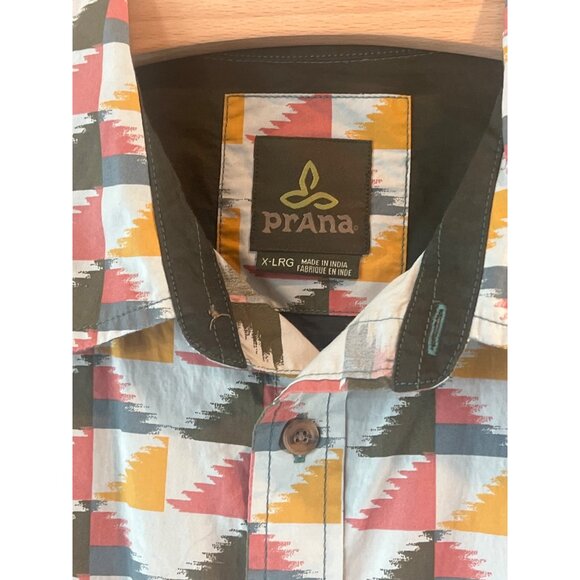 Prana PeacePath Abstract Woven Camp Shirt Mens Organic Cotton Button-Up Shirt Wi - Picture 5 of 11